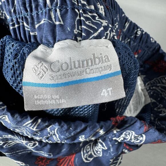 Columbia PFG Swim Trunks Youth Boys 4T Red White Blue 4th Of July Lined - Picture 5 of 5